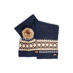 EDEN FAIRISLE BEANIE AND SCARF NAVY GIFT SET